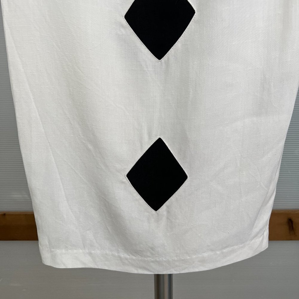 VTG Donna White Linen Black Diamond Geometric Sleeveless Shift Midi Dress Sz 8 - Picture 4 of 14